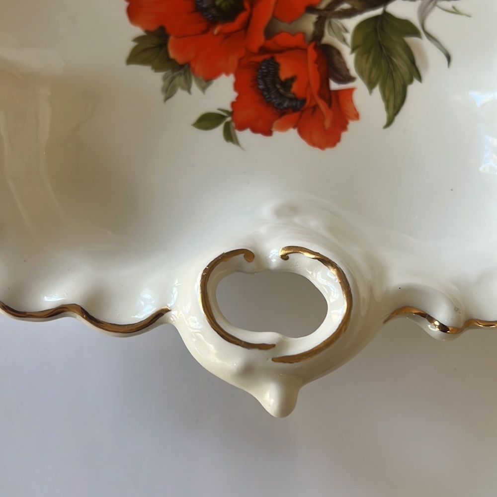 Ceramic White, Gold Accent, Poppy Floral Fruit Bowl - Picture 7 of 9